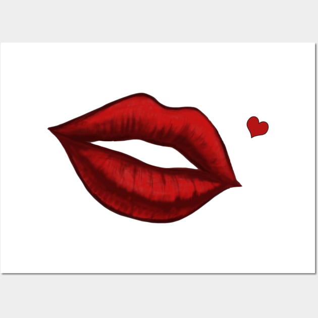 Red Kissing Lips With Heart Shaped Beauty Mark Art Wall Art by ckandrus